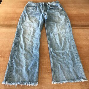 Allsaints Mazzy Cropped Wide Leg Jean Women 27 Blue Mid Rise Distressed Raw Hem